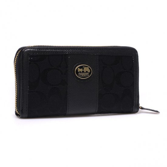 Coach Zippy In Signature Large Black Wallets BLT - Click Image to Close